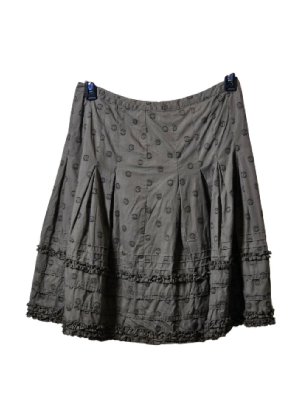 Boden 100% Cotton Tiered Skirt 12R Taupe Brown Textured Dot Boho Ruffle Midi